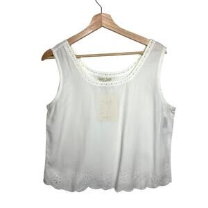 Nomadic Traders Fresco Eyelet Scallop Tank White Boho Sz M Vintage Deadstock 90s